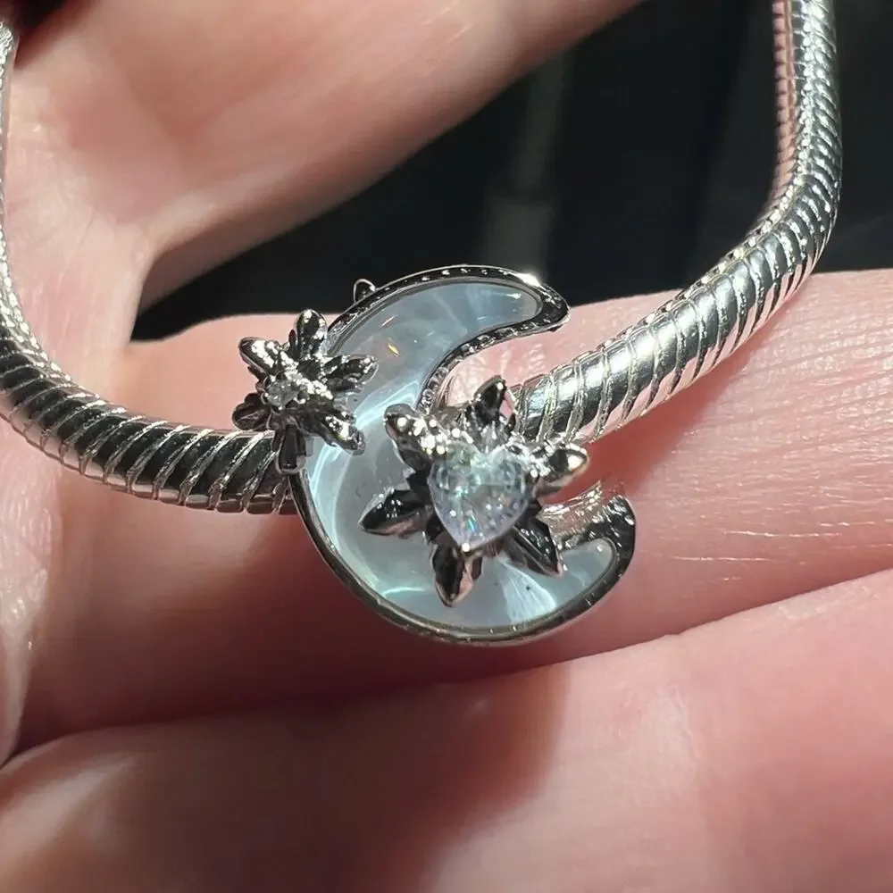 Silver Opalescent Moon Charm